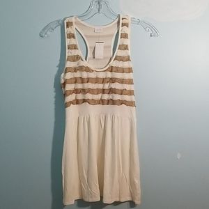 Suzy Shier white & tan ruffle tunic top large NWT